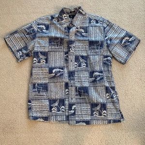 Reyn Spooner Blue and White Collared Shirt